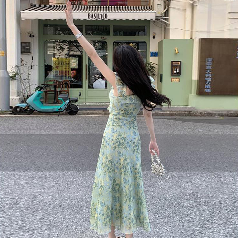 French floral suspender dress for women summer 2024 new spring dress seaside vacation high-end beach long dress