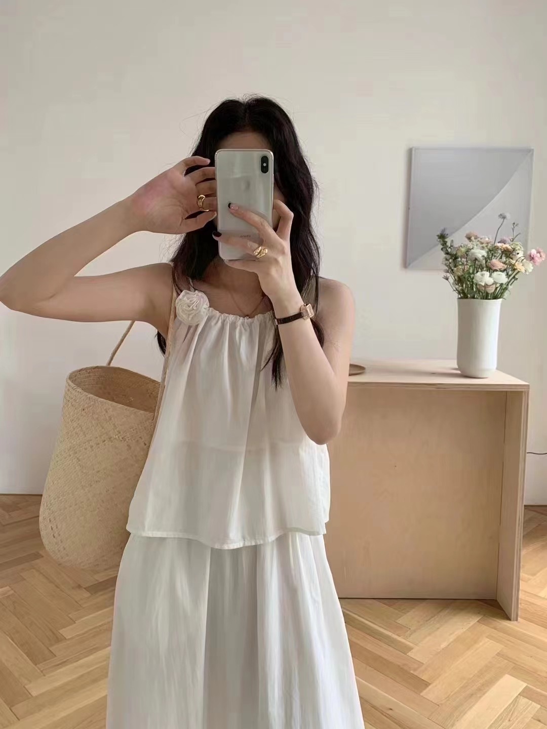 Literary Style Sleeveless Camisole Skirt Salt Style Two-piece Summer Suit Casual Versatile Long Skirt