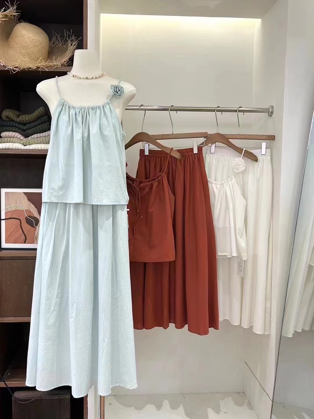 Literary Style Sleeveless Camisole Skirt Salt Style Two-piece Summer Suit Casual Versatile Long Skirt