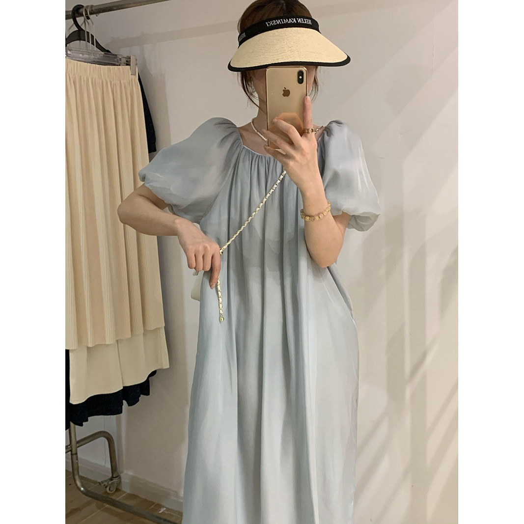 Gentle Fairy Dress Summer New Women's Korean Style Round Neck Waist Design Slim Commuting Long Dress Summer