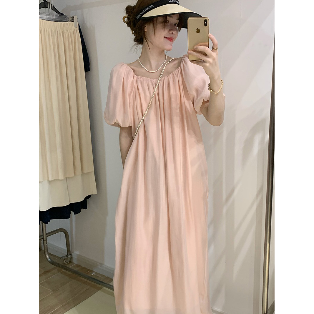 Gentle Fairy Dress Summer New Women's Korean Style Round Neck Waist Design Slim Commuting Long Dress Summer