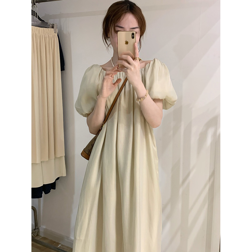 Gentle Fairy Dress Summer New Women's Korean Style Round Neck Waist Design Slim Commuting Long Dress Summer