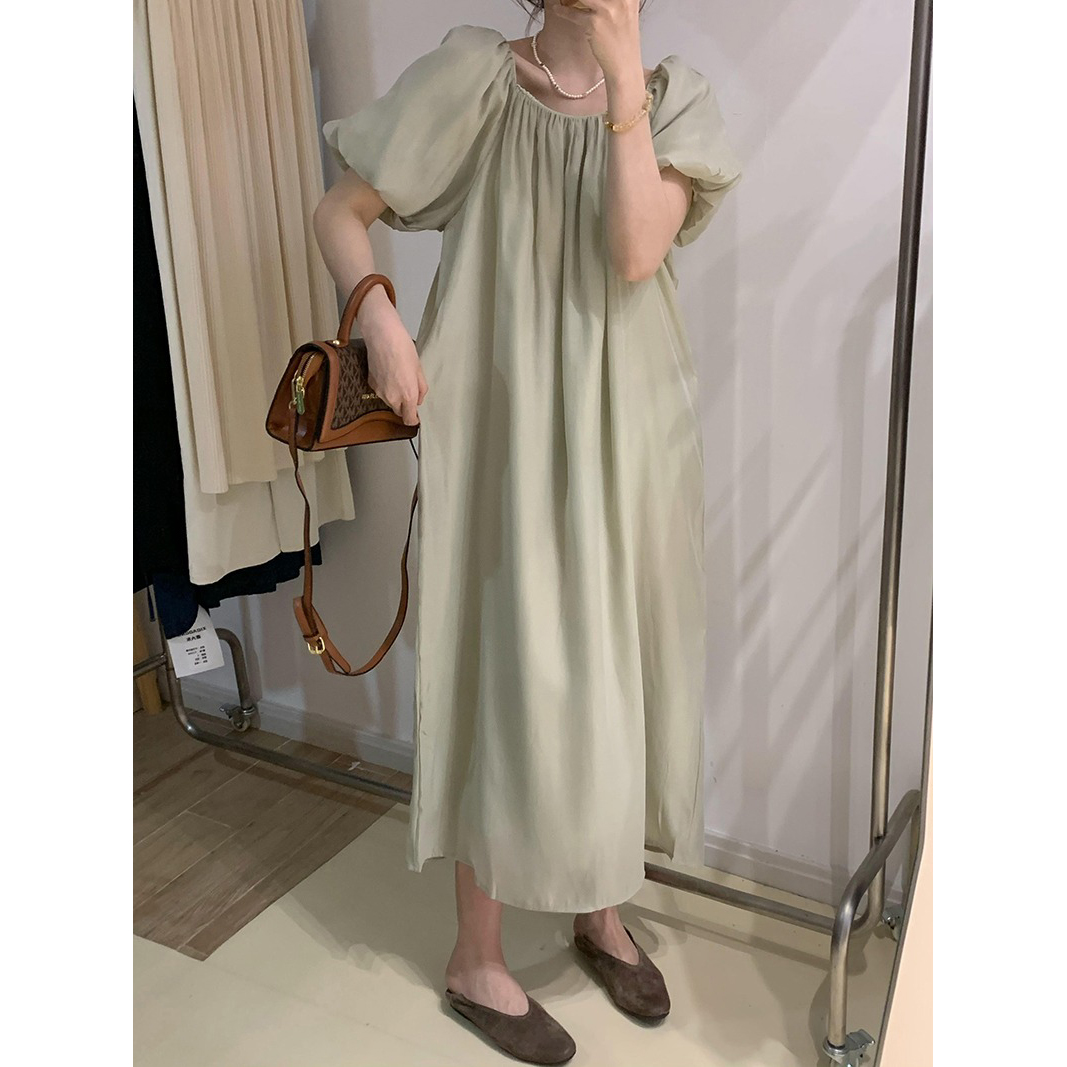 Gentle Fairy Dress Summer New Women's Korean Style Round Neck Waist Design Slim Commuting Long Dress Summer