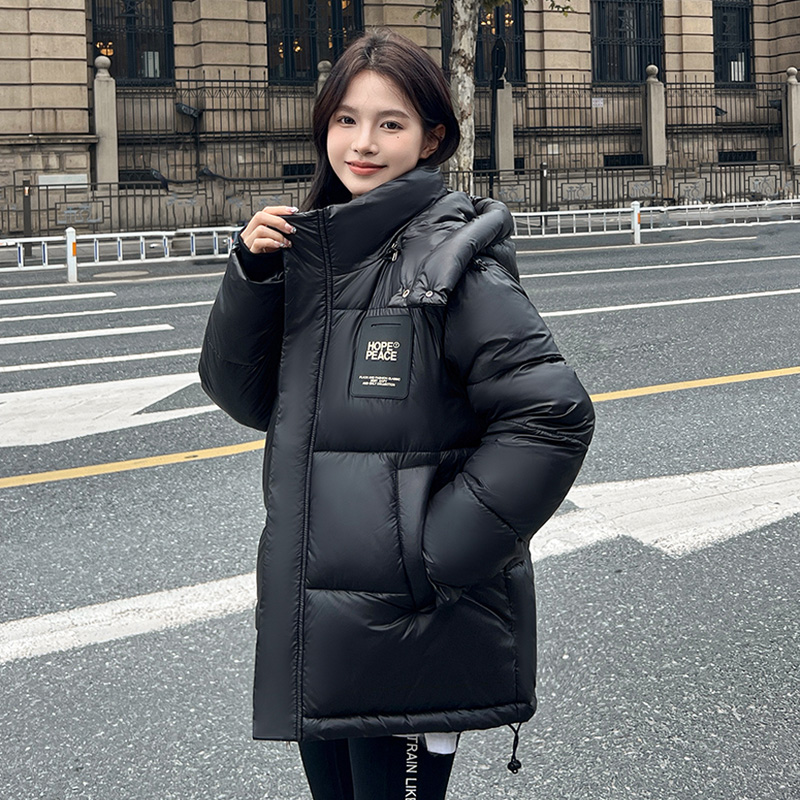 College style black cotton coat for small women winter 2024 new thickened cotton coat