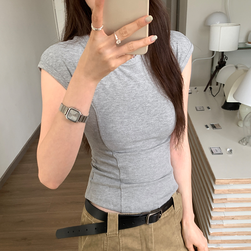 Actual pictures of high-end European goods and Western-style split-lined waistcoat T-shirts for women summer 2024 new slim-fitting tops