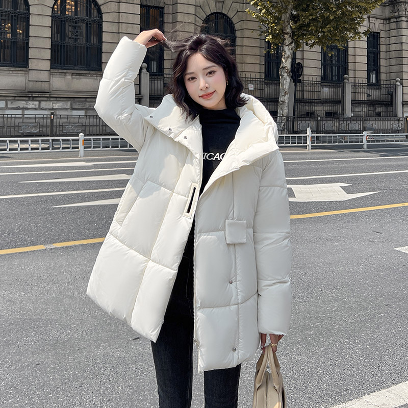 Down cotton coat for women 2024 new Korean style large size slim hooded casual mid-length thickened cotton coat