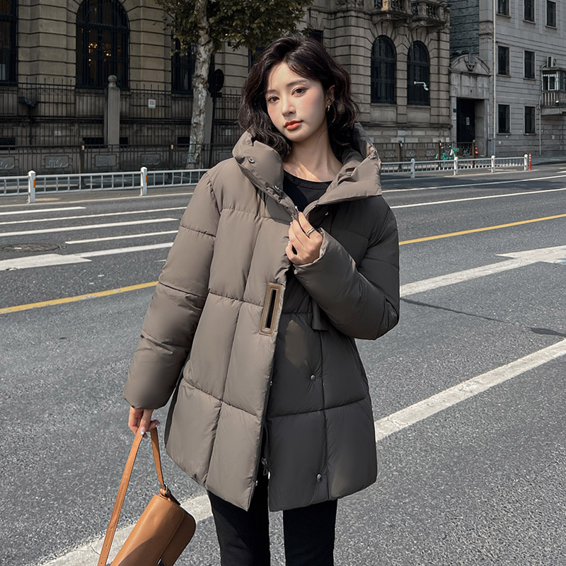 Down cotton coat for women 2024 new Korean style large size slim hooded casual mid-length thickened cotton coat