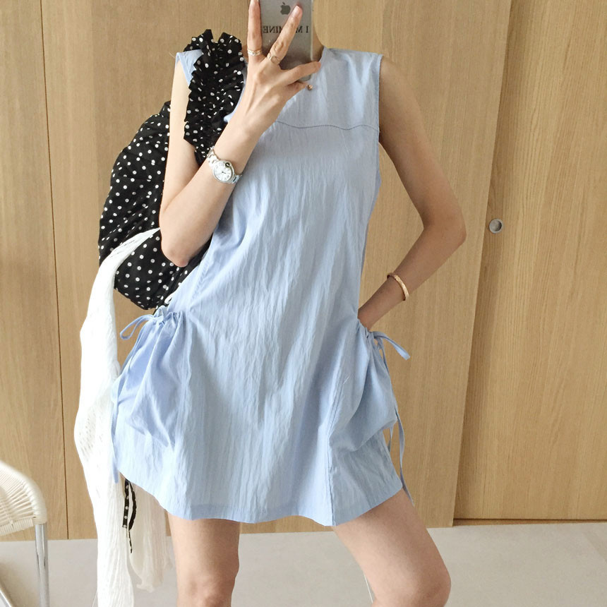 Korean style summer sleeveless big pocket dress