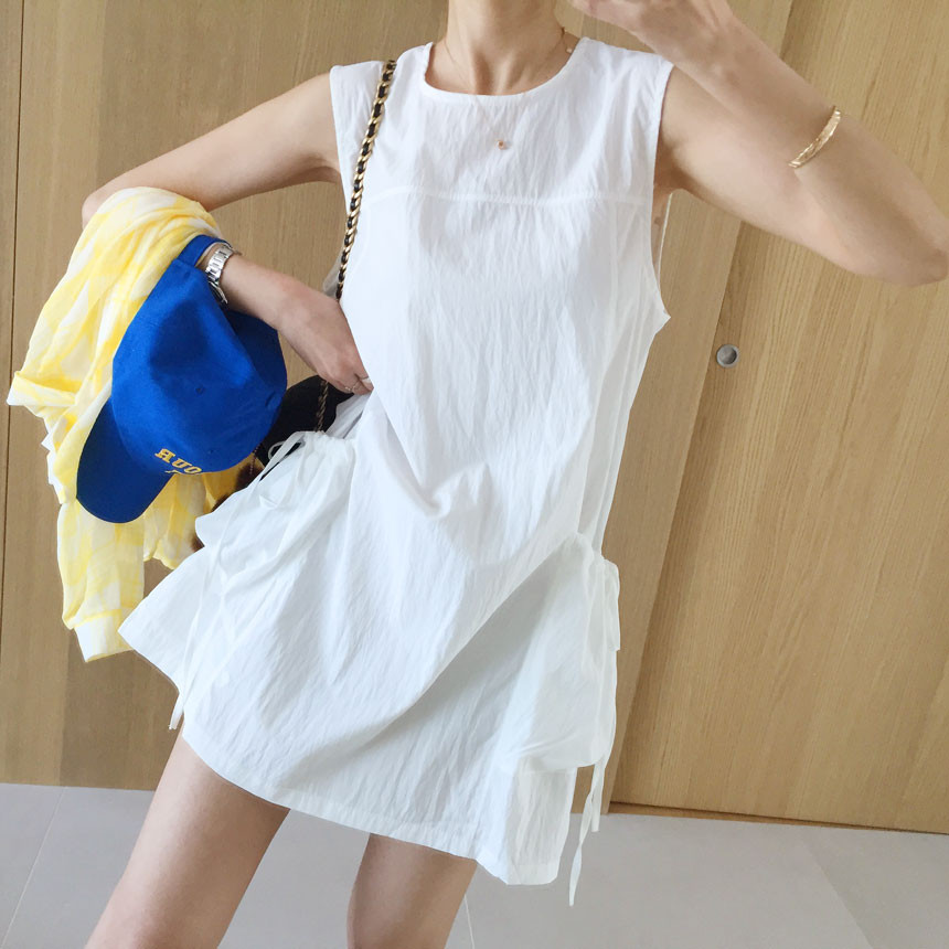 Korean style summer sleeveless big pocket dress