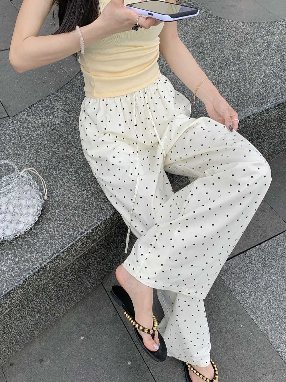 Actual shot~Slim waist cotton and linen wide-leg pants casual women's summer thin sunscreen straight floor-length trousers