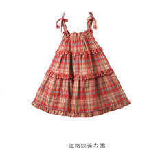 批发童装2024新款沙滩裙<b class='q'>女童</b>连<b class='q'>衣裙</b>洋气格子大裙摆蛋糕裙波西米亚长裙