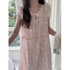 批发实拍韩系甜美气质碎花荷叶边小飞袖设计<b class='q'>纯棉</b>家居服睡裙<b class='q'>连衣裙</b>