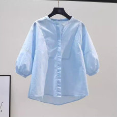 批发官图短袖衬衫女士2026夏季新款小个子<b class='q'>泡泡袖</b>宽松遮肚子显瘦<b class='q'>雪纺衫</b>