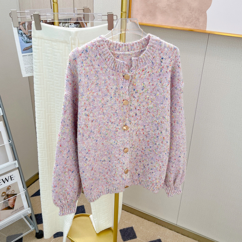 2024 Autumn Korean style colorful dot cardigan sweater for women loose lazy style knitted jacket