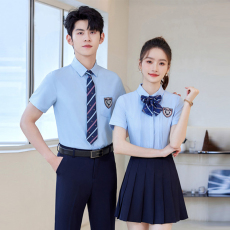 批发学院风职业工服短袖衬衫男女同款幼师工作服衬衣<b class='q'>餐厅</b><b class='q'>服务员</b>工装夏