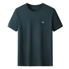 批发冰丝短袖t恤男士中年爸爸装2024新款夏季薄款圆领速干半袖上衣服