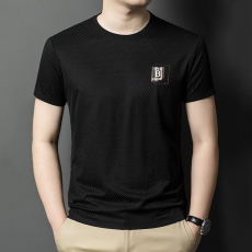 批发男装夏季冰丝圆领短袖t恤凉感大牌爸爸装中年男士提花打底衫上衣