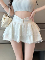 芭蕾風高腰A字短裙女夏季防走光蕾絲蓬蓬蛋糕