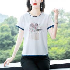 批发白色短袖女宽松<b class='q'>夏</b>装纯棉半袖t恤40岁中年妇女大码妈妈装上衣小衫