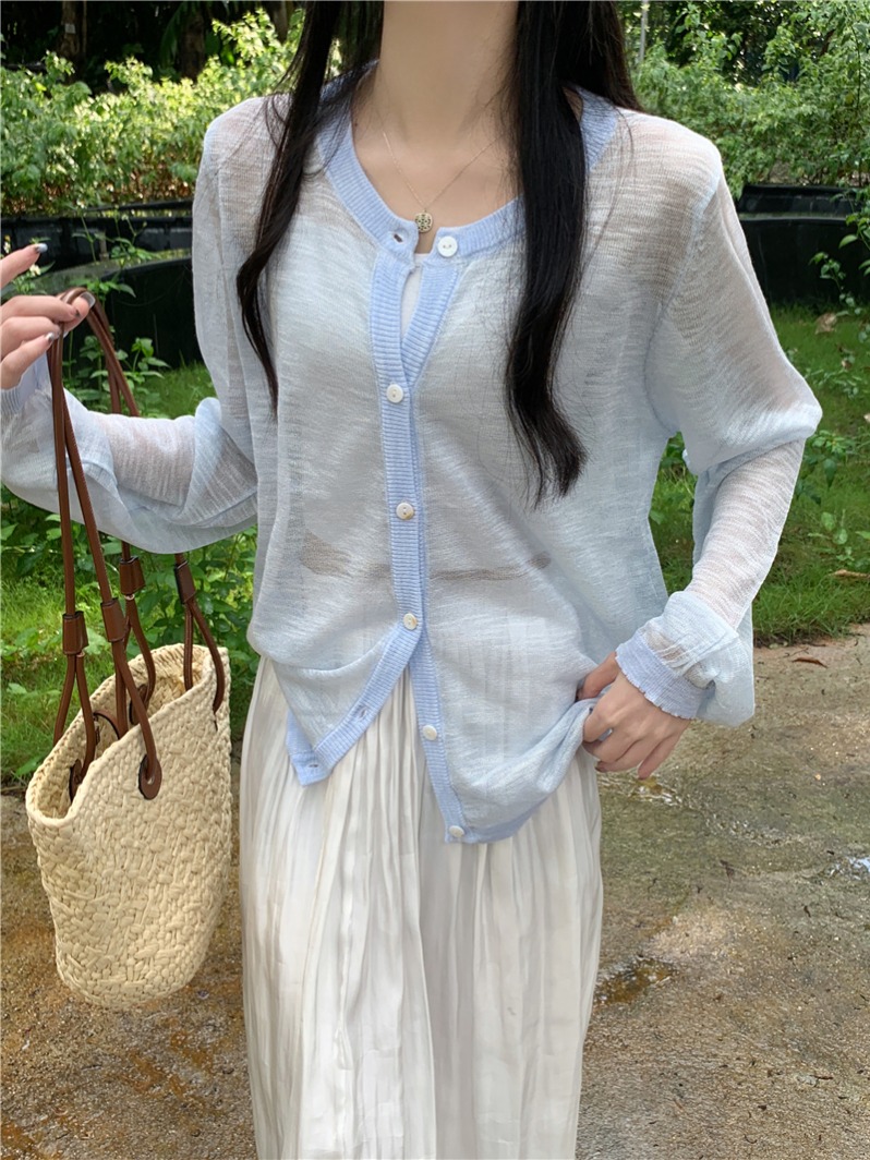 Real Shot Real Summer New Bow Embroidered Thin Knitted Sunscreen Cardigan Women's Long Sleeve Top