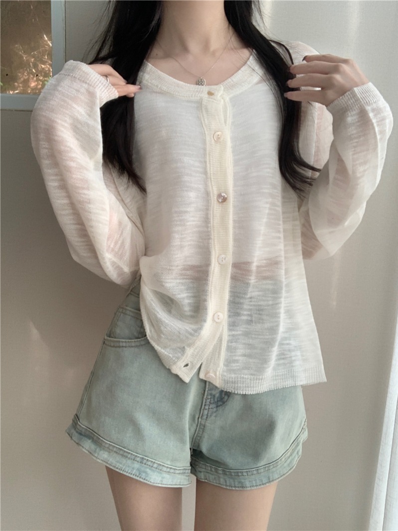 Real Shot Real Summer New Bow Embroidered Thin Knitted Sunscreen Cardigan Long Sleeve Top