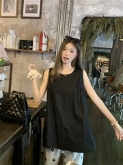 Real shot ~ Summer girly pleated design sleeveless vest loose A-line top