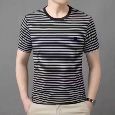 批发夏季新款圆领套头短袖t恤男中年<b class='q'>商务</b>休闲薄款冰丝爸爸装条纹T恤