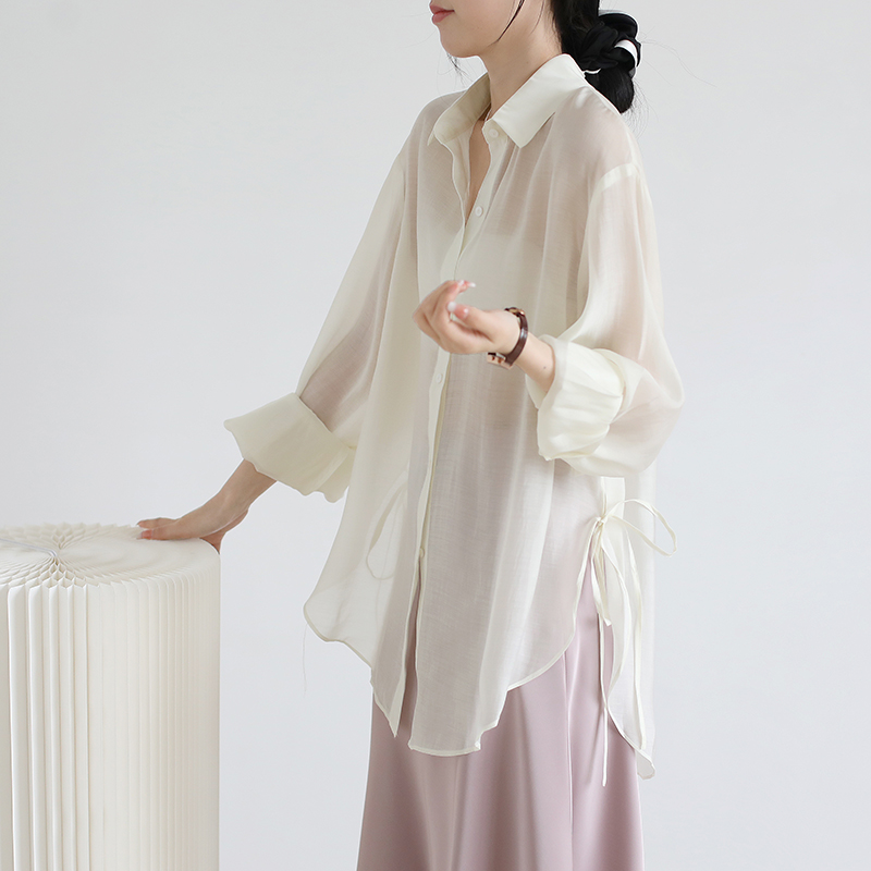 Tencel sunscreen shirt women's thin ice silk cardigan in summer with suspender skirt and blouse fairy chiffon top