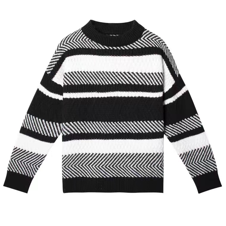 Maglione a righe per donna in inverno, ampio, stile casual, da indossare all'esterno, maglione lavorato a maglia di lunghezza media o lunga,_voghion.com