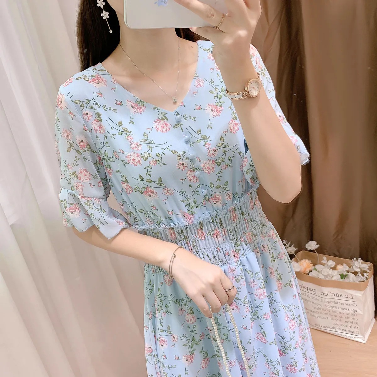 Summer 2024 new dress fat girl female student Korean version chiffon floral long large size internet celebrity dress