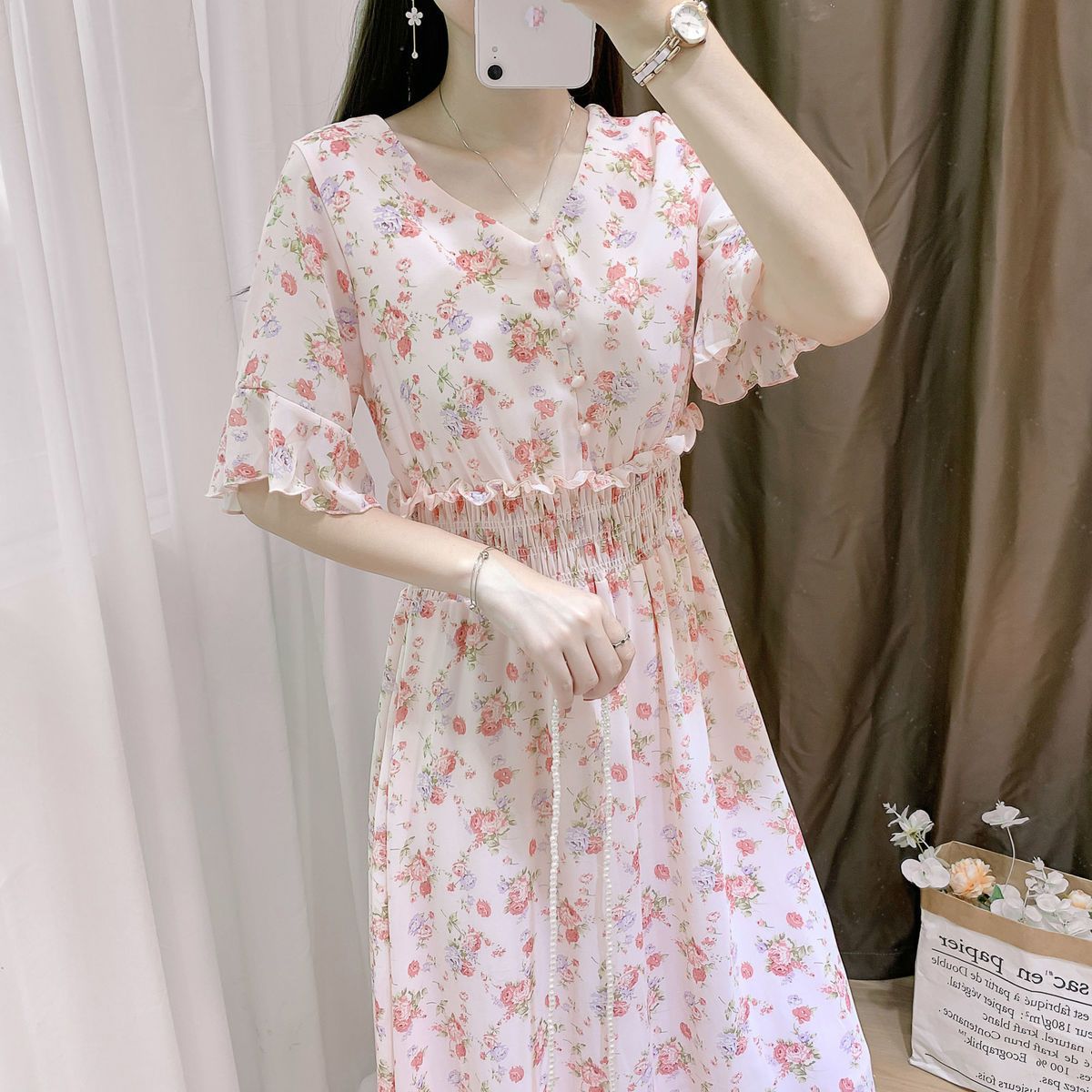 Summer 2024 new dress fat girl female student Korean version chiffon floral long large size internet celebrity dress