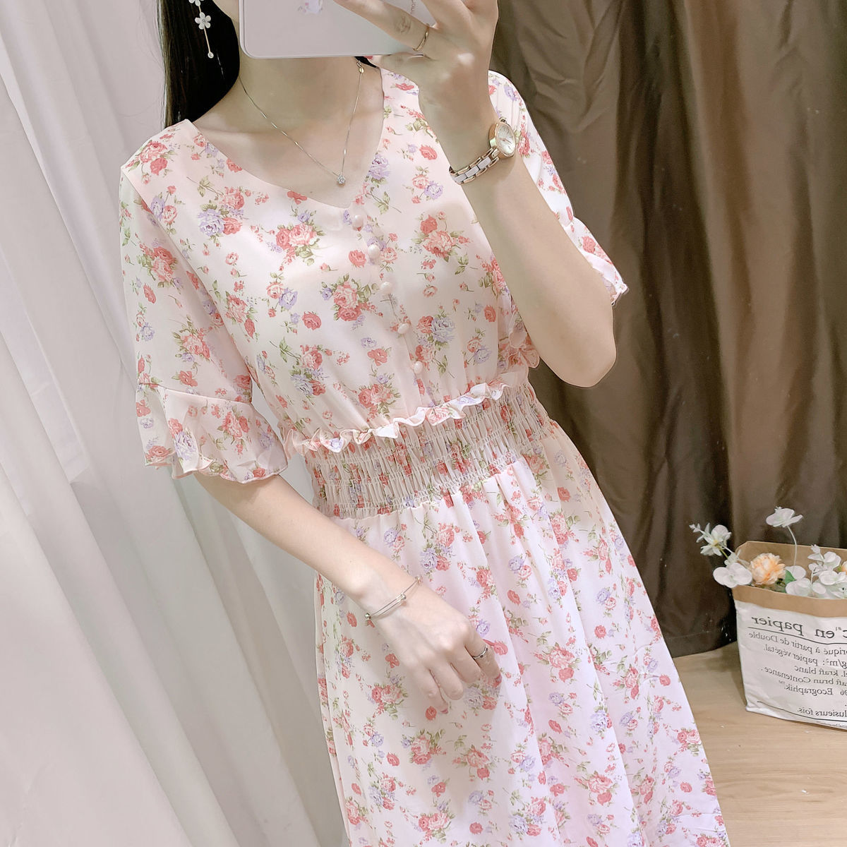 Summer 2024 new dress fat girl female student Korean version chiffon floral long large size internet celebrity dress