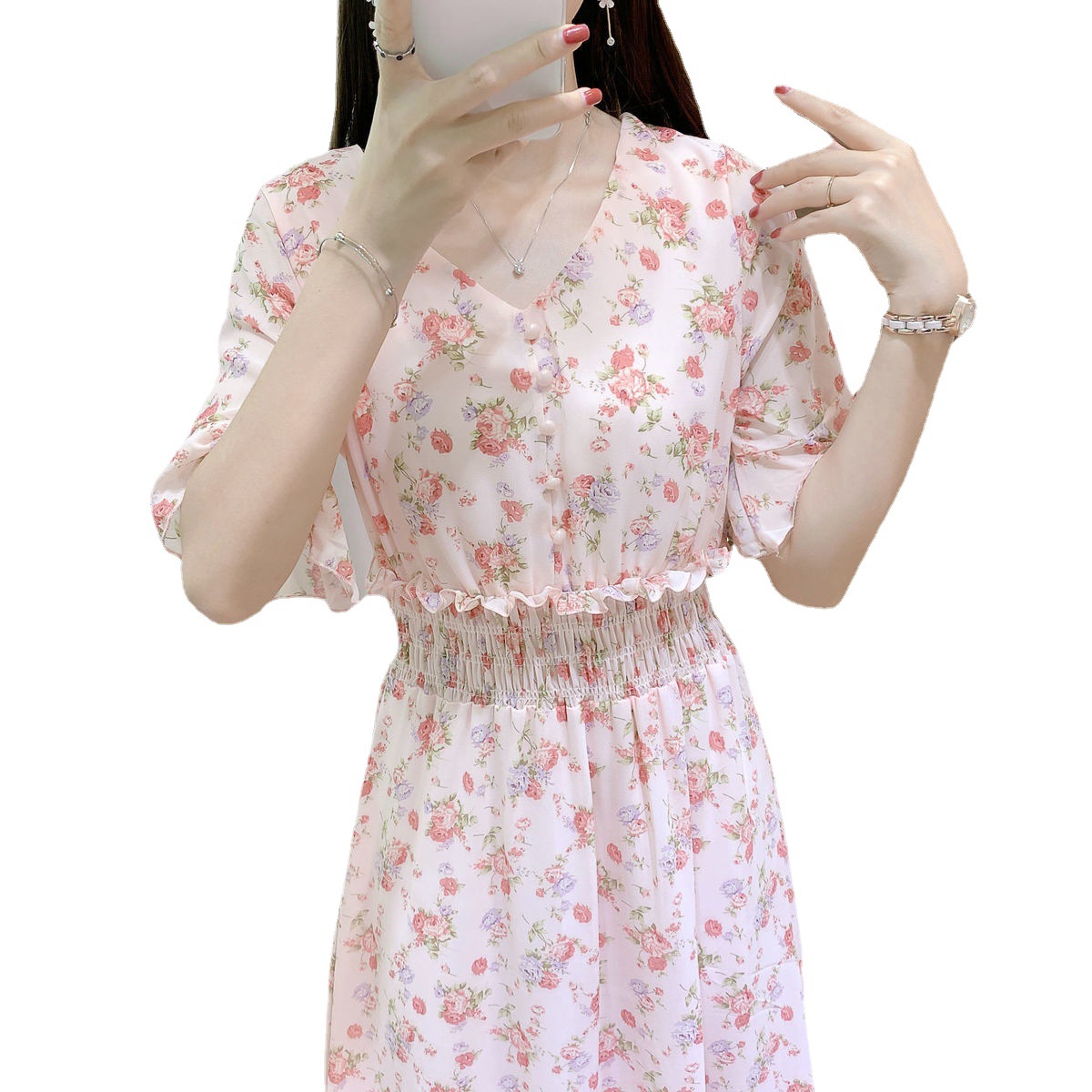 Summer 2024 new dress fat girl female student Korean version chiffon floral long large size internet celebrity dress