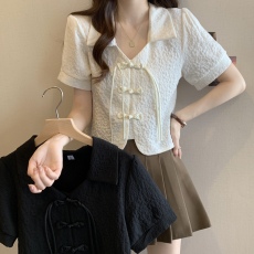 批发实拍~大码女装2024夏季新款时尚气质法式短袖衬衫洋气泡泡袖上衣