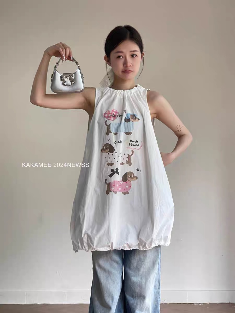 KAKAMEE cartoon spray painting age-reducing vest dress 2024 summer new Korean style age-reducing sleeveless skirt thin