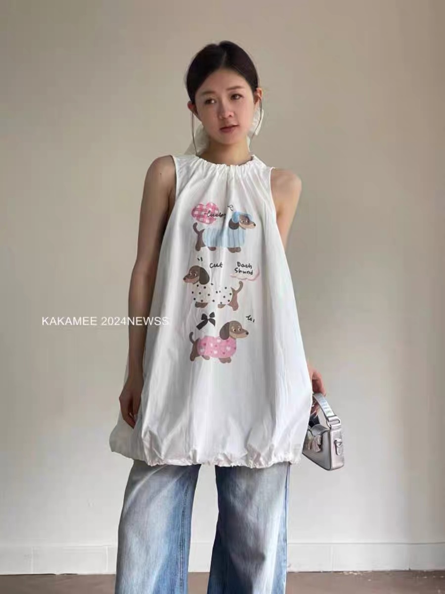 KAKAMEE cartoon spray painting age-reducing vest dress 2024 summer new Korean style age-reducing sleeveless skirt thin