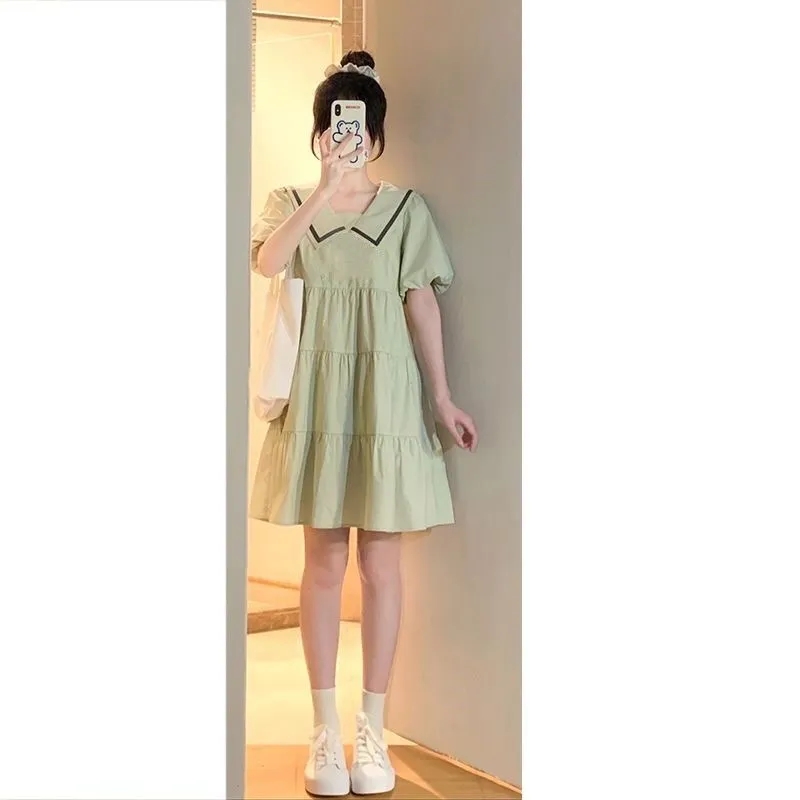 Summer new college style age-reducing short-sleeved dress for female students, Korean style loose, slim and versatile A-line cake skirt