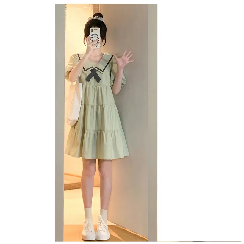 Summer new college style age-reducing short-sleeved dress for female students, Korean style loose, slim and versatile A-line cake skirt