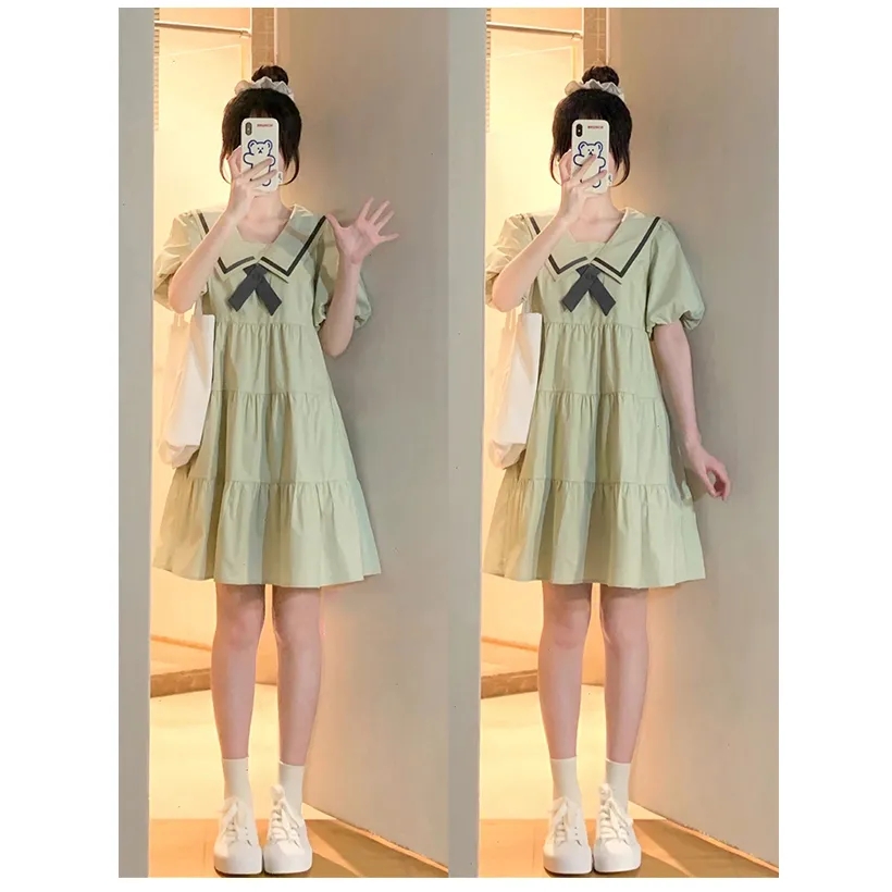 Summer new college style age-reducing short-sleeved dress for female students, Korean style loose, slim and versatile A-line cake skirt