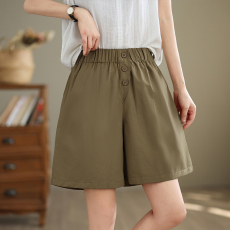 批发实拍新款大码高腰复古松紧腰休闲直筒纯色百搭<b class='q'>短裤</b>