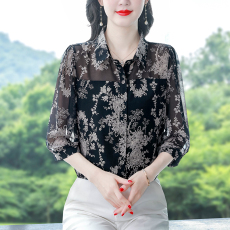 批发七分袖印花雪纺衬衫女<b class='q'>夏季</b>2026新款夏装中袖衬衣减龄洋气女士上衣