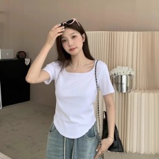 批发孕妇<b class='q'>夏</b>新款上衣显瘦短款百搭小众方领纯色修身辣妈性感纯欲