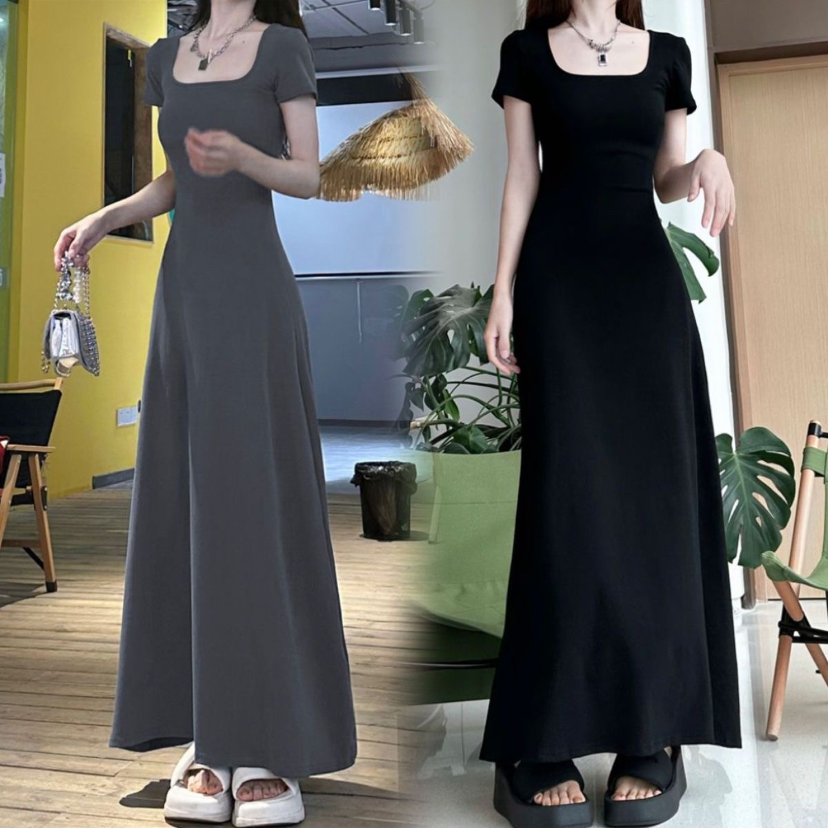 French temperament waist dress for women summer 2024 new small high-end exquisite pear-shaped figure long skirt