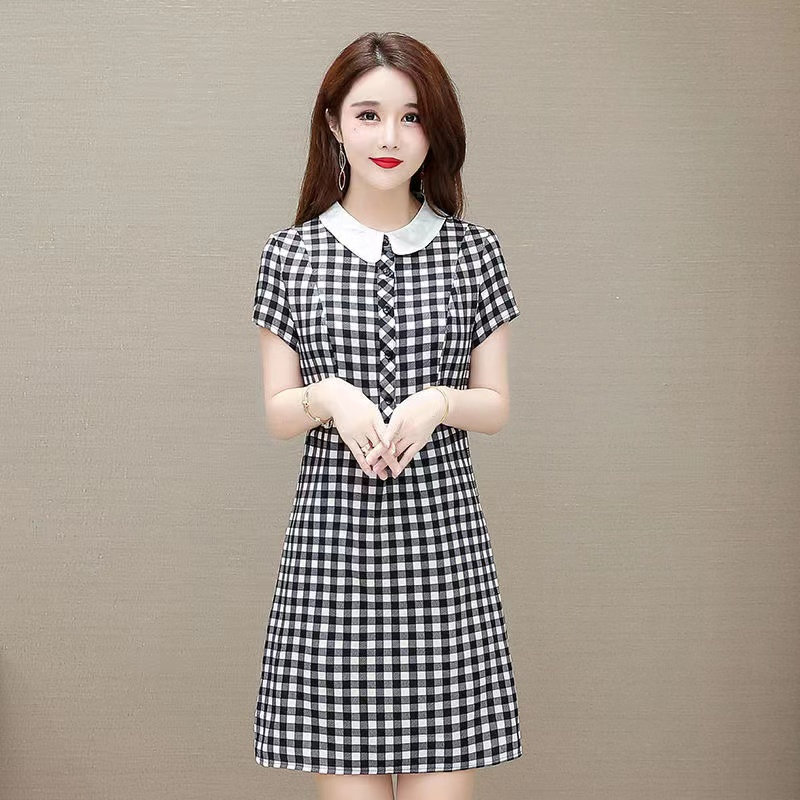 2024 new summer small plaid dress for women Korean version slimming and age-reducing mid-length fashionable skirt