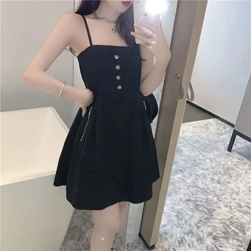 2024 new summer style gentle style can be salty or sweet one-shoulder small waist slimming mid-length suspender dress