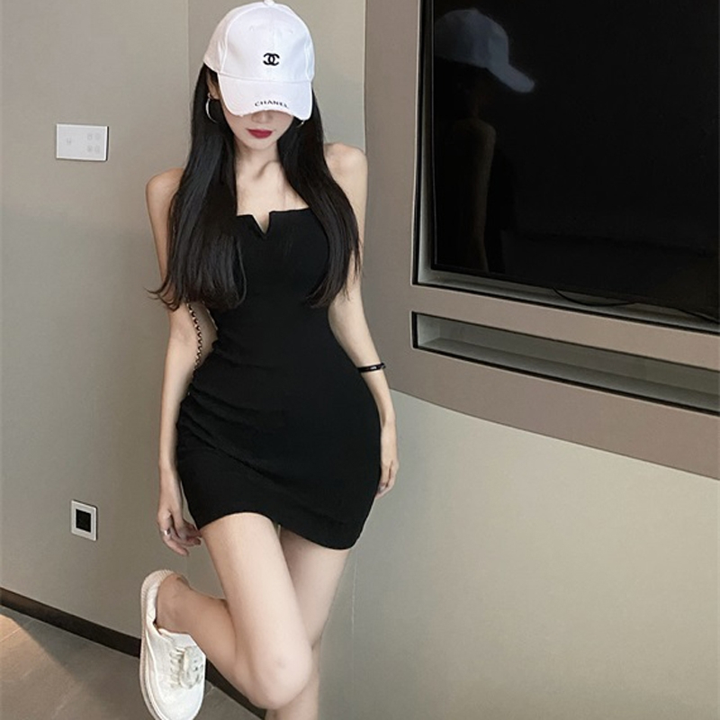 Black strapless tube top dress with breast pads for women 2024 new spring and summer hot girl tight hip-hugging bottoming short skirt