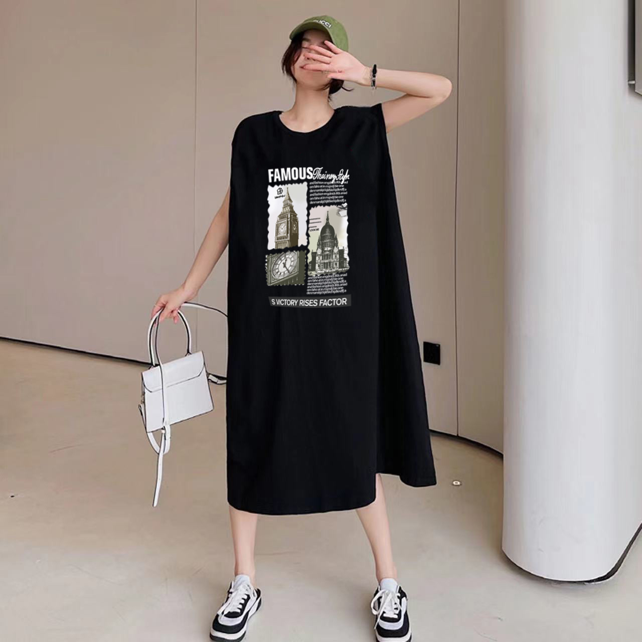 Summer Korean-style personalized sleeveless lazy style loose vest mid-length dress with slits