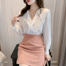 批发2025早春实拍<b class='q'>雪纺衫女</b>秋季新款韩版时尚气质长袖荷叶边衬衣女