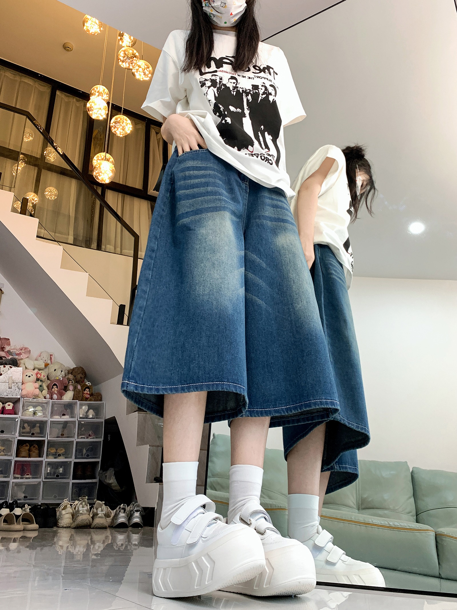 Actual shot ~ Summer thin denim shorts for women, American retro high-waisted slim new style pants