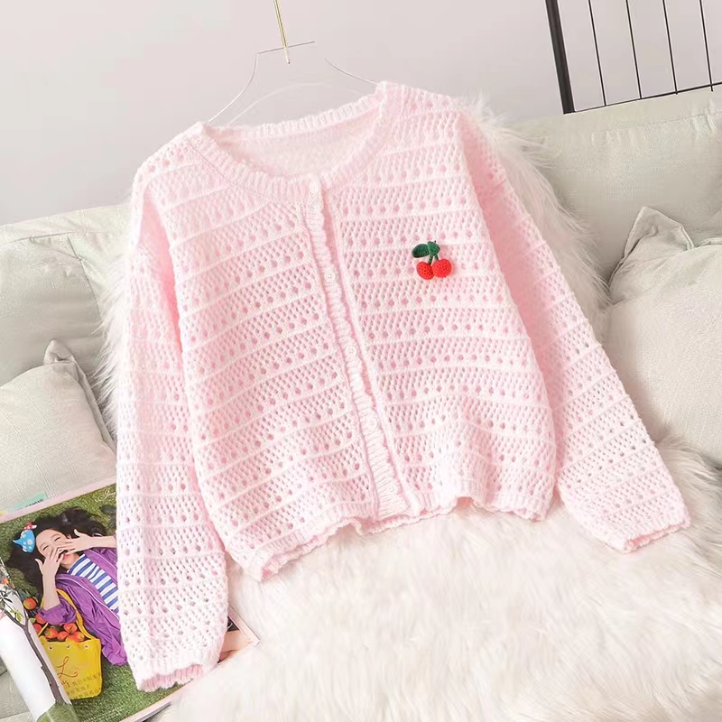 Hollow cardigan knitted jacket for women autumn new thin style outer shawl short top for small people